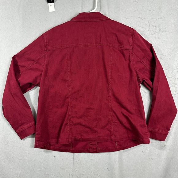 CJ Banks Womens Button Up Long Sleeve Front Pockets Red Stretch Plus Size 1X - Picture 2 of 11